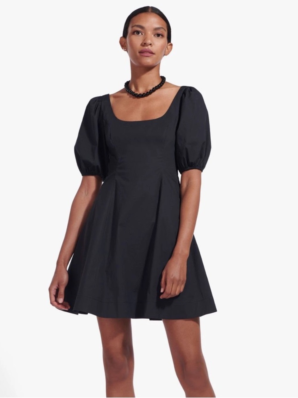 STAUD Black Puff Sleeve Square Neck Short A-Line Dress Women Laelia Dress Size 2